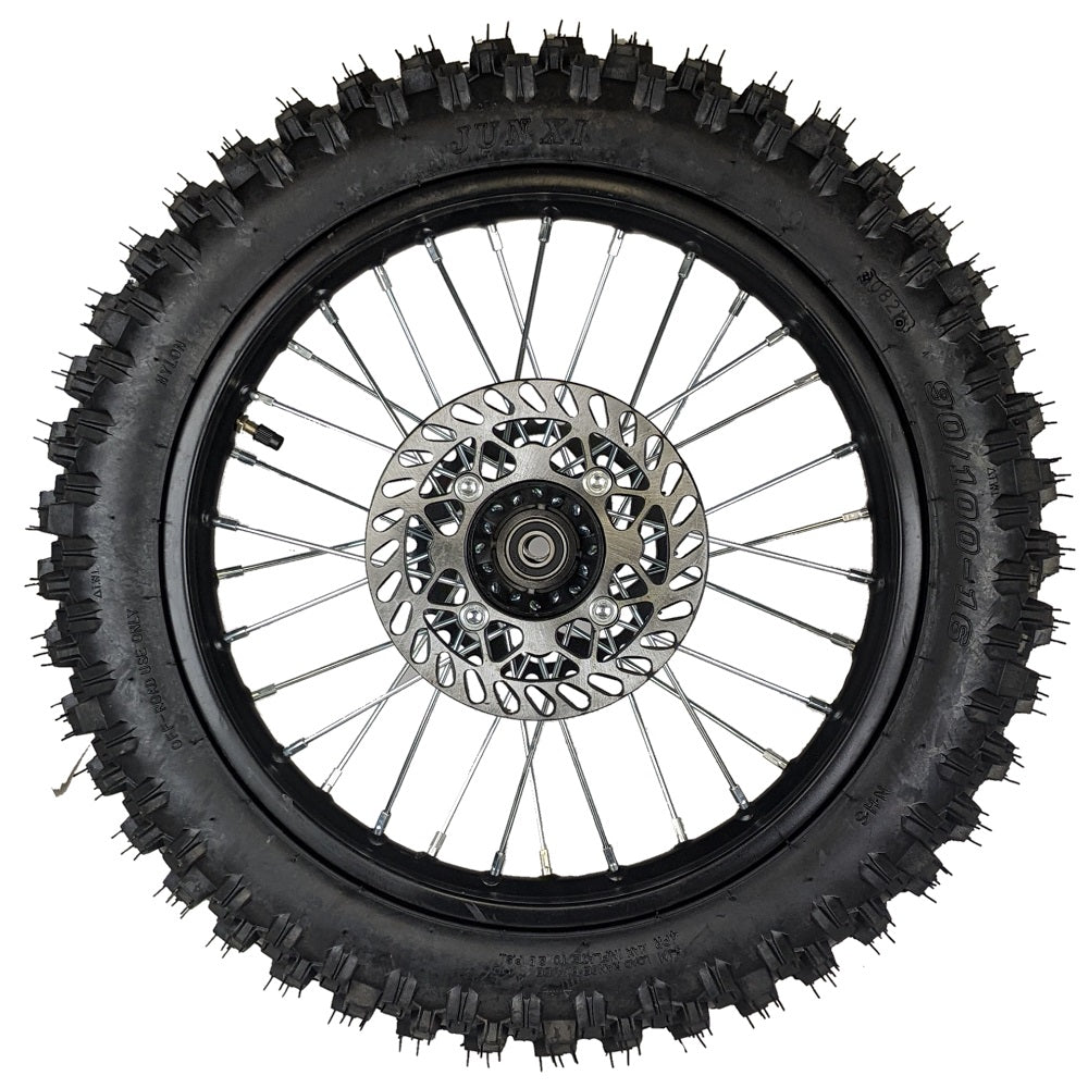 Wheel Rim Assembly - Rear - 16" Steel 15mm ID - Version Hub C - BLACK with Rotor, Sprocket, Tire and Tube