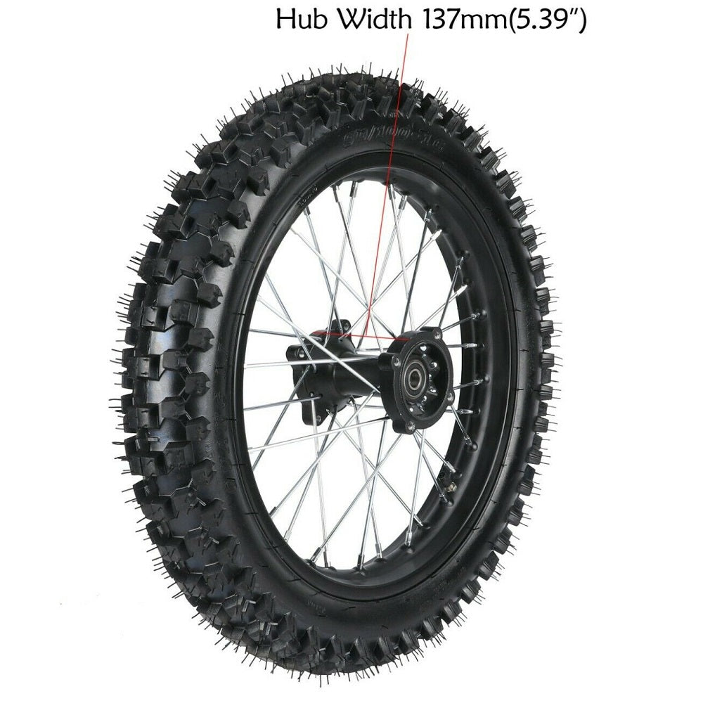 Wheel Rim Assembly - Rear - 16" Steel 15mm ID - Version Hub C - BLACK with Rotor, Sprocket, Tire and Tube