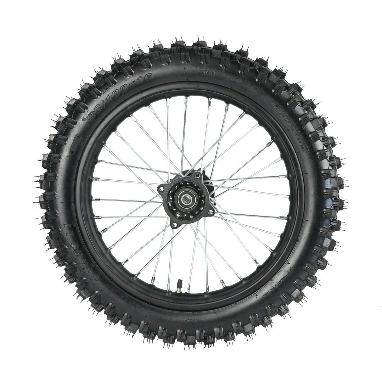 Wheel Rim Assembly - Rear - 16" Steel 15mm ID - Version Hub C - BLACK with Rotor, Sprocket, Tire and Tube