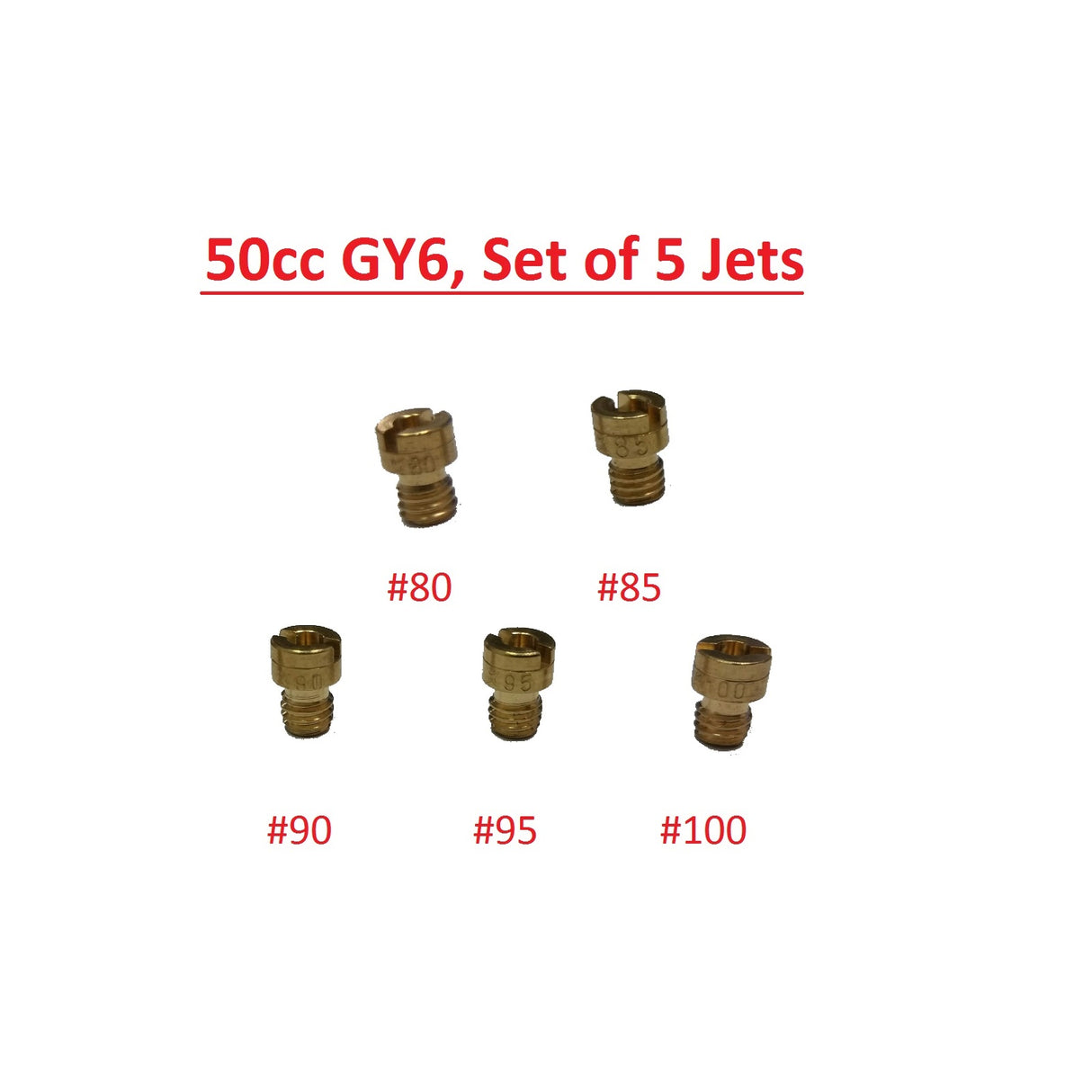 RedCap Set of 5 CVK Carburetor Main Jets Included (80 - 85 - 90 - 95 - 100) for 50cc, 80cc, 100cc GY6 PD18 Carburetor QMB139 Chinese Made Scooter Mopeds Engine Motor Carb - Easy Installation