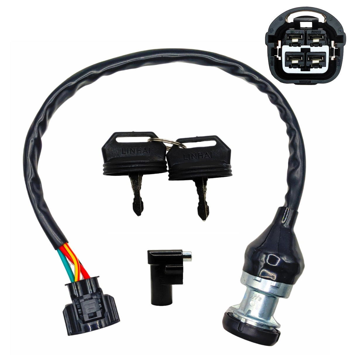 Ignition Key Switch - 4 Wire - Linhai T-Boss 550 UTV ATV Heavy-Duty 4-Pin Lock with 2 Keys OEM Replacement Part #48295